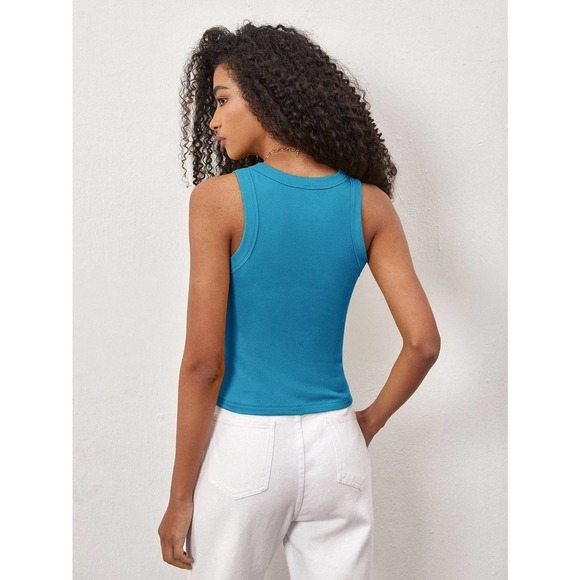 minimalist Solid Slim high neck Tank Top white - Picture 12 of 12